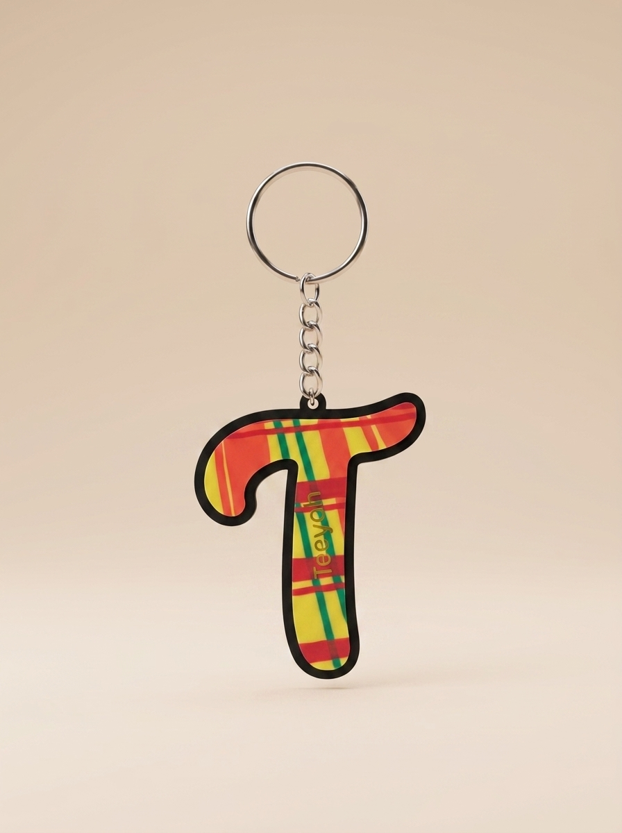 Porte-clé initiale Ti Lèt motif Madras antillais
